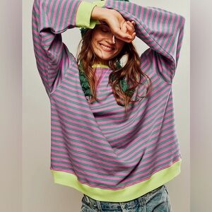 NWT Free People Classic Stripe Oversized Crewneck Sweatshirt